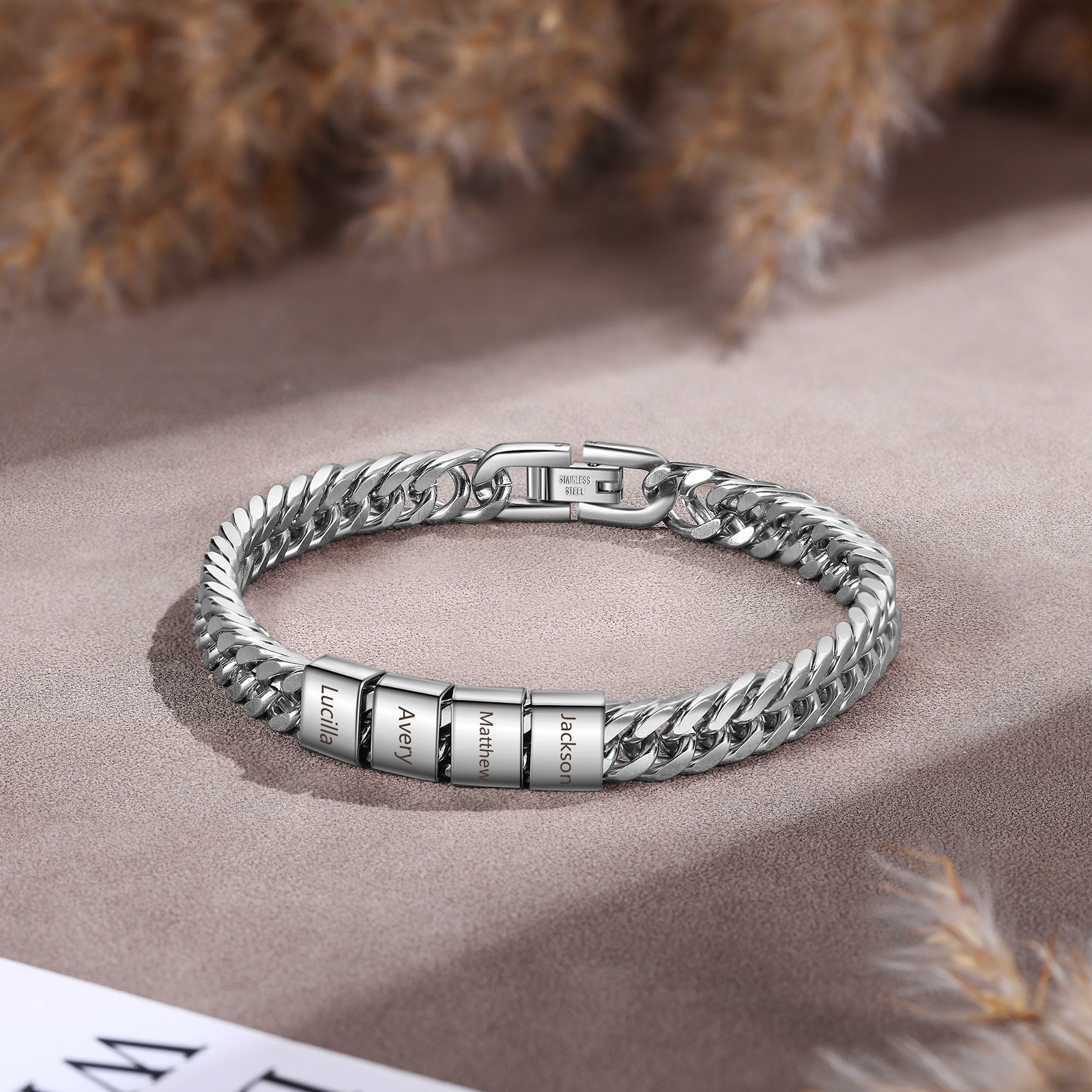 4 Names Personalized Men’s Bracelet – Bold, Durable, and Made Just for Him | Lorajewel