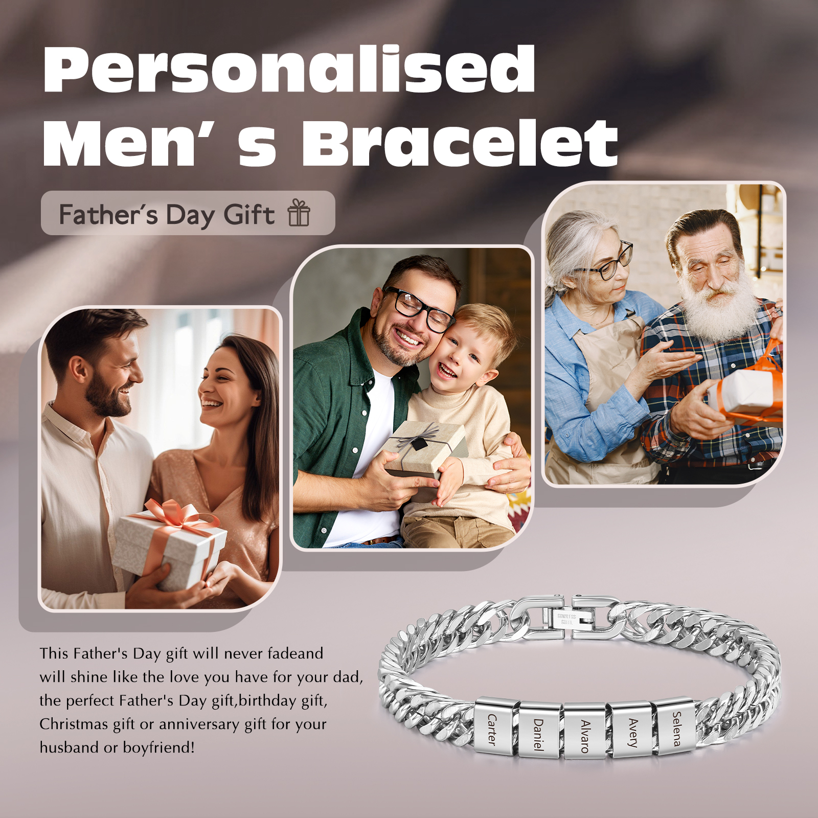 5 Names Personalized Men’s Bracelet – Bold, Durable, and Made Just for Him | Lorajewel