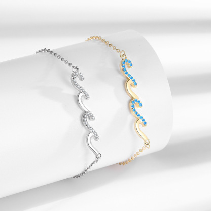 Wave Bracelet in Silver or Gold – Crystal Ocean Wave Chain Bracelet for Women, Beach-Inspired Jewellery Gift | Lorajewel