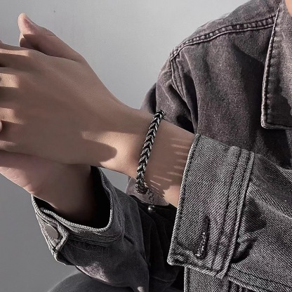 Mens Oxidised Chain Bracelet – Vintage Style Woven Cuban Link Bracelet for Him | Lorajewel