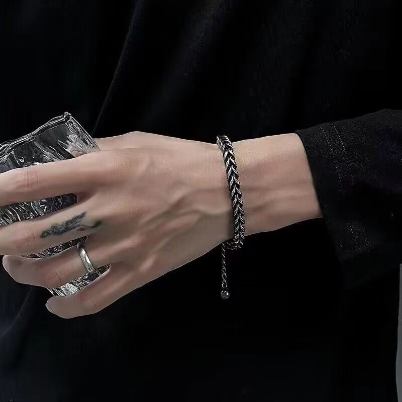 Mens Oxidised Chain Bracelet – Vintage Style Woven Cuban Link Bracelet for Him | Lorajewel