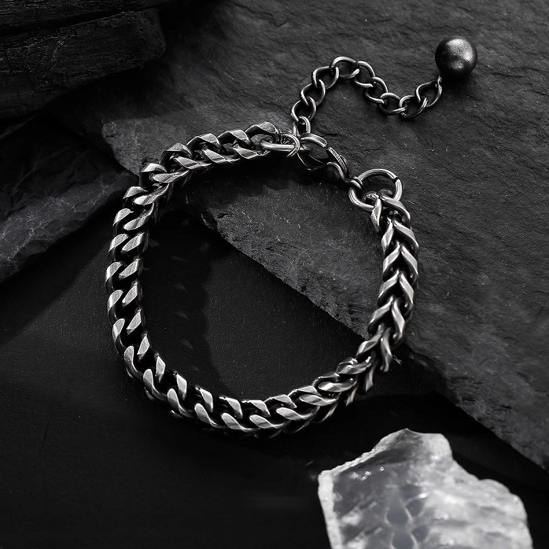 Mens Oxidised Chain Bracelet – Vintage Style Woven Cuban Link Bracelet for Him | Lorajewel