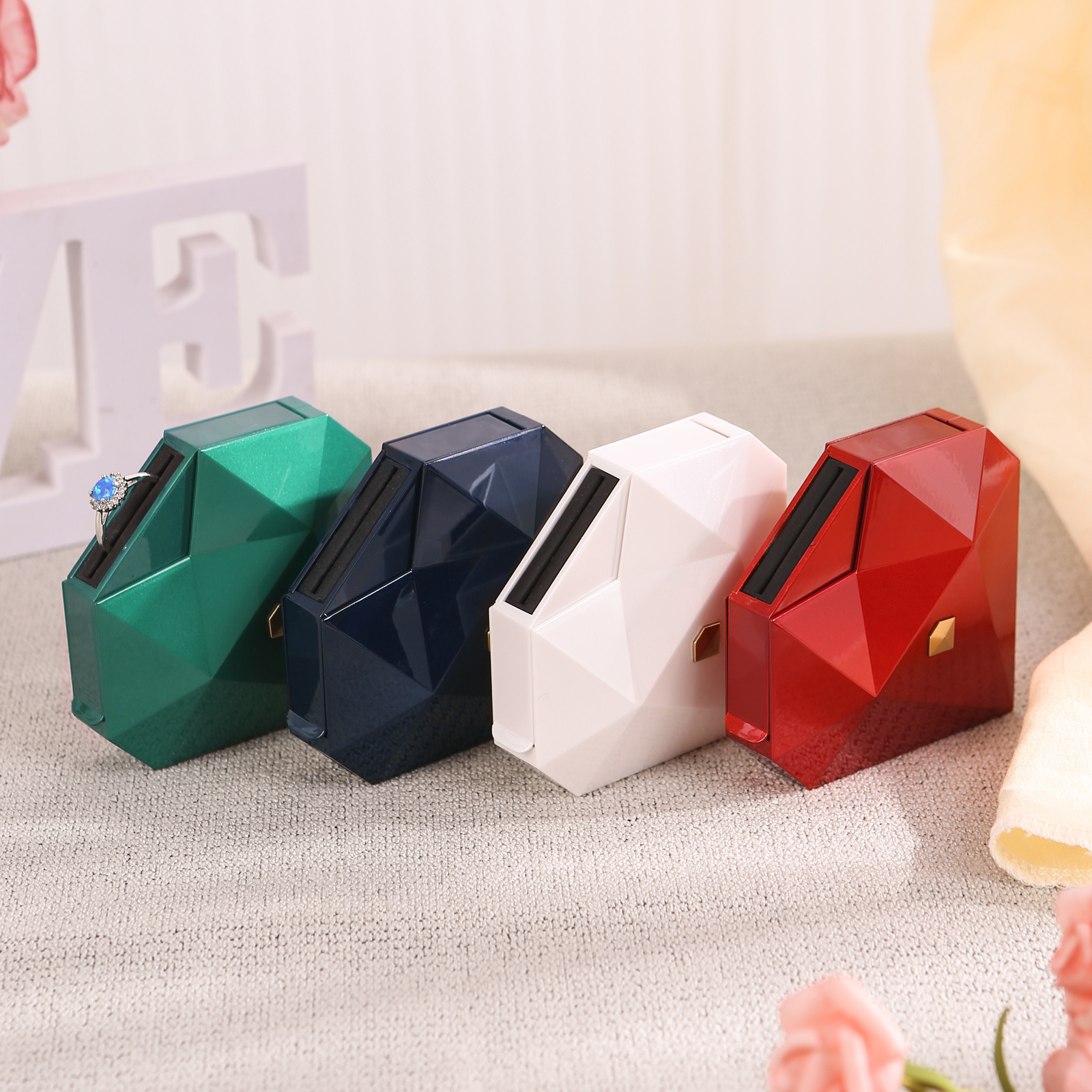 Geometric Heart Ring Box, Elegant Engagement Proposal Jewellery Gift Case | Jessemade