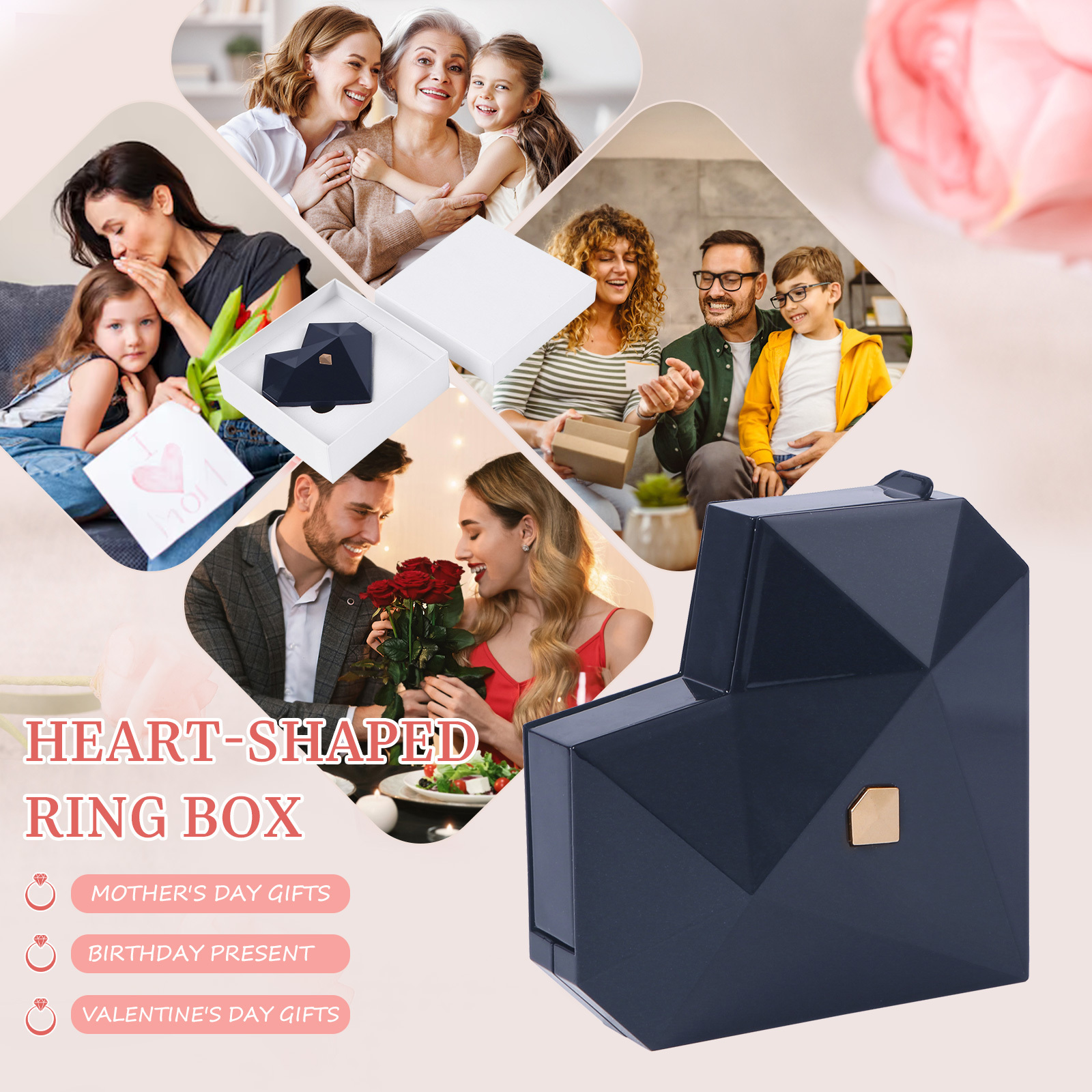 Geometric Heart Ring Box, Elegant Engagement Proposal Jewellery Gift Case | Jessemade