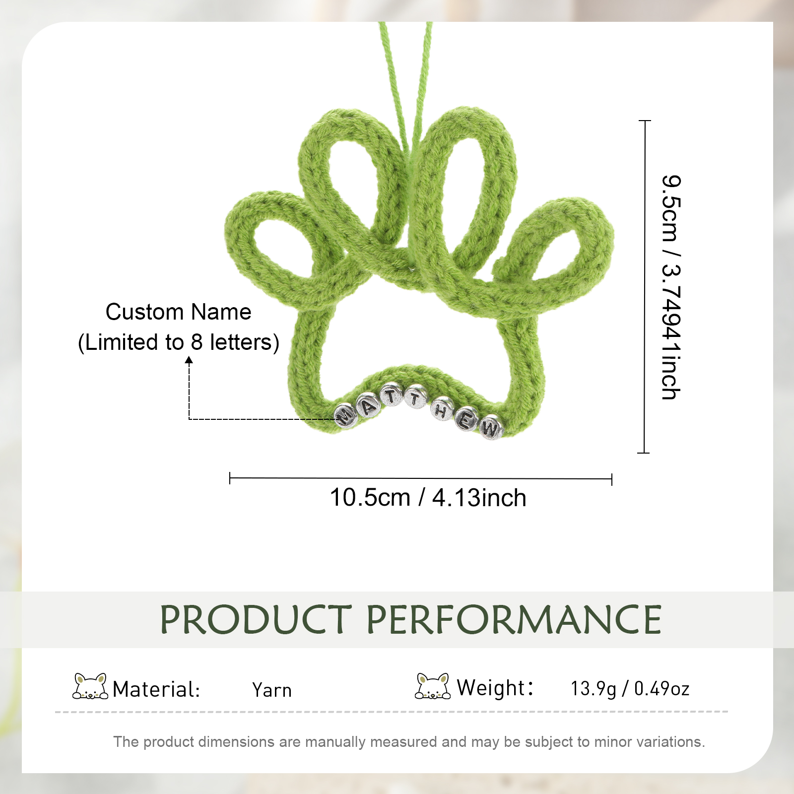 Personalized Beaded Name Crochet Paw Print Ornament