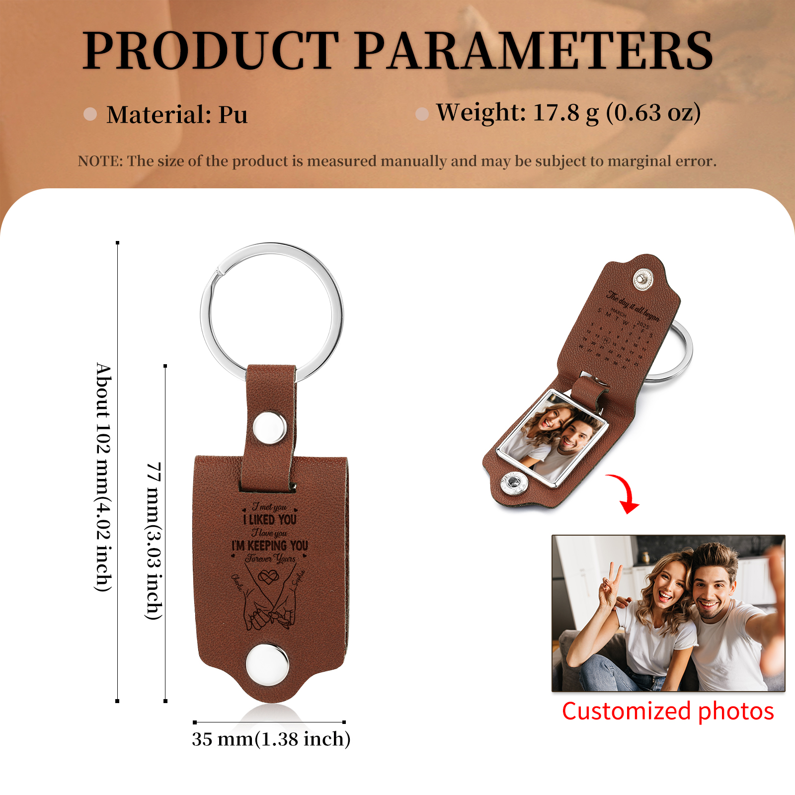 Personalized Couple Leather Photo Keychain with Calendar