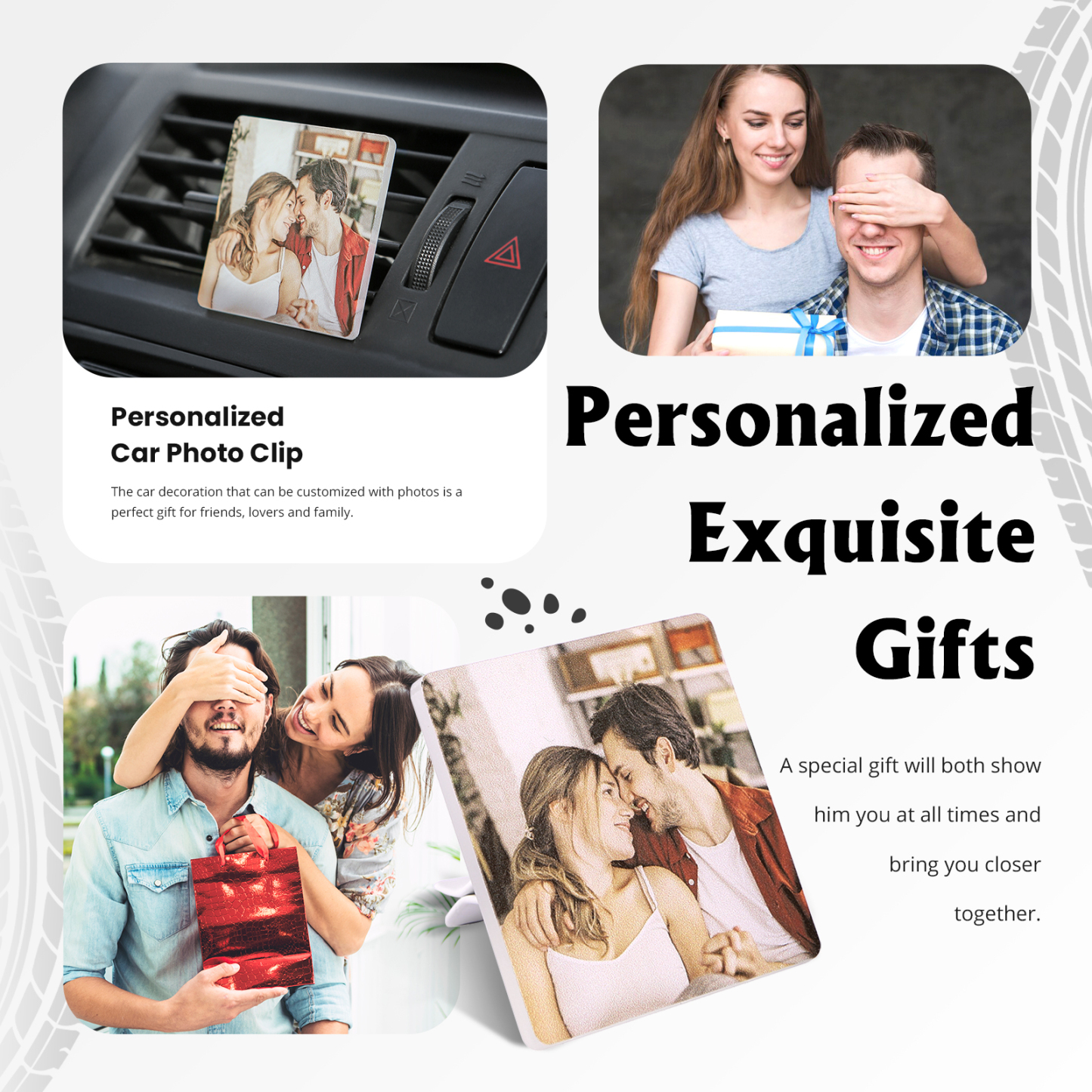 Personalized Car Photo Holder Stylish Square & Round Shapes Valentine’s Day Gift for Him