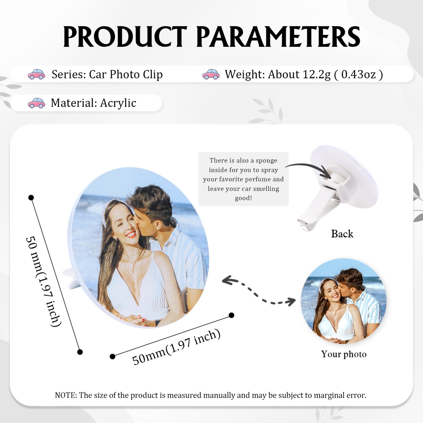 Personalized Car Photo Holder Stylish Square & Round Shapes Valentine’s Day Gift for Him