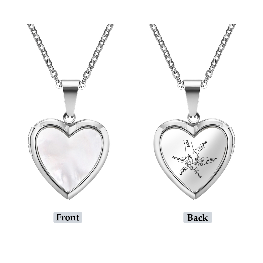 Personalized Family Heart Photo Locket Necklace for Women
