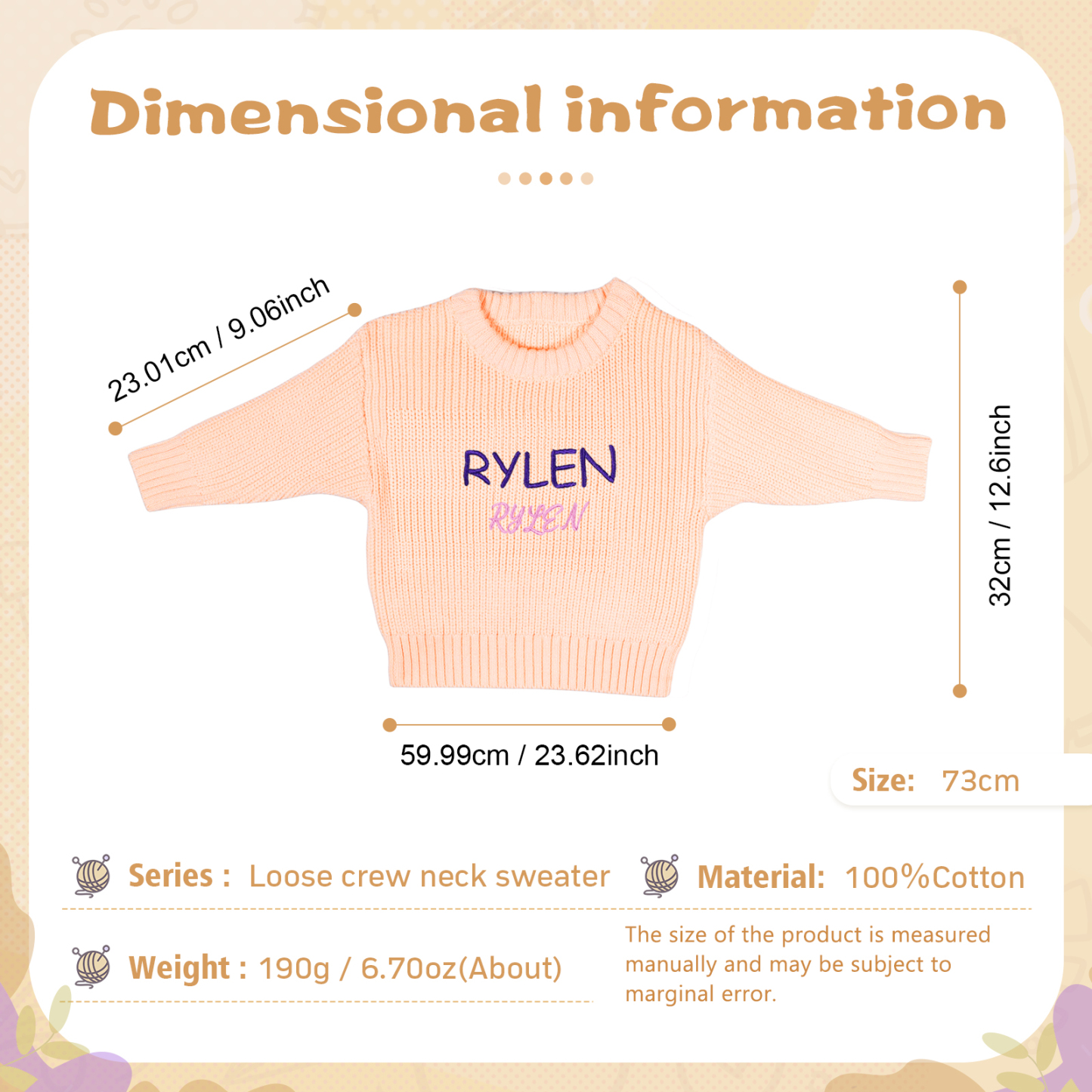 Personalized Kids Sweater Custom Knit Sweater with 1 Name Hand Embroidered Oversized Sweater Chunky Knit Name Jumper Newborn Baby Toddler Kids gift