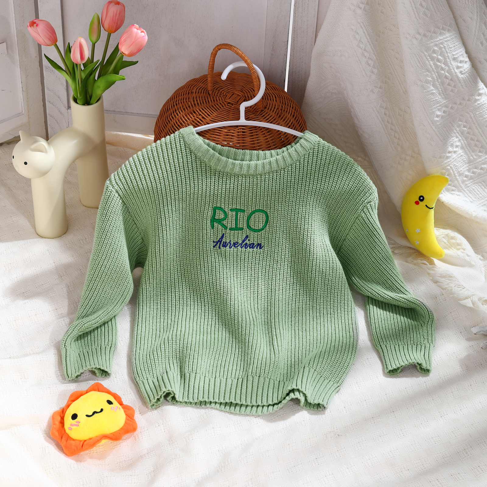Personalized Kids Sweater Custom Knit Sweater with 1 Name Hand Embroidered Oversized Sweater Chunky Knit Name Jumper Newborn Baby Toddler Kids gift