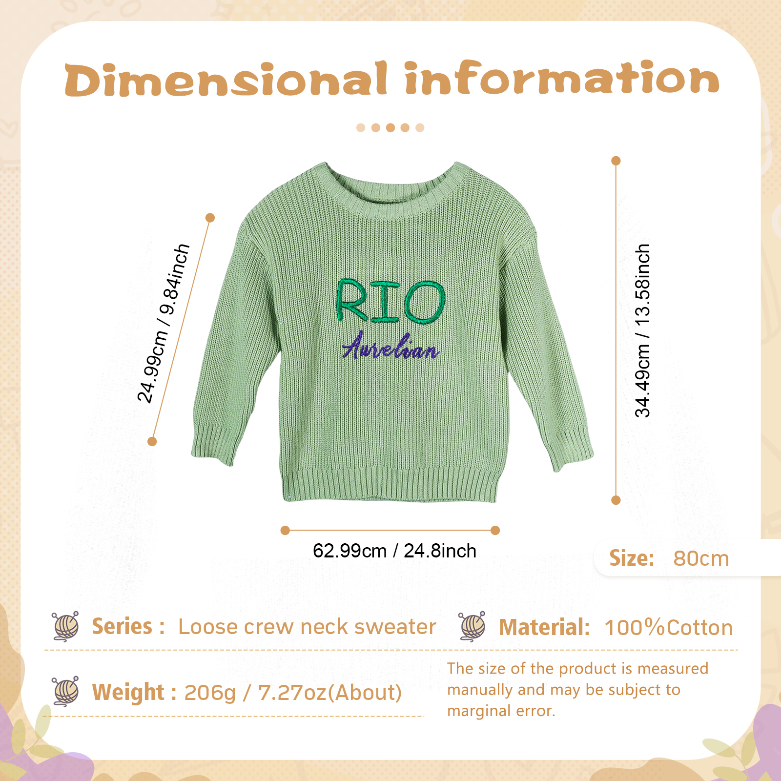 Personalized Kids Sweater Custom Knit Sweater with 1 Name Hand Embroidered Oversized Sweater Chunky Knit Name Jumper Newborn Baby Toddler Kids gift