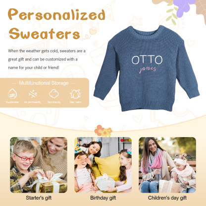 Personalized Kids Sweater Custom Knit Sweater with 1 Name Hand Embroidered Oversized Sweater Chunky Knit Name Jumper Newborn Baby Toddler Kids gift