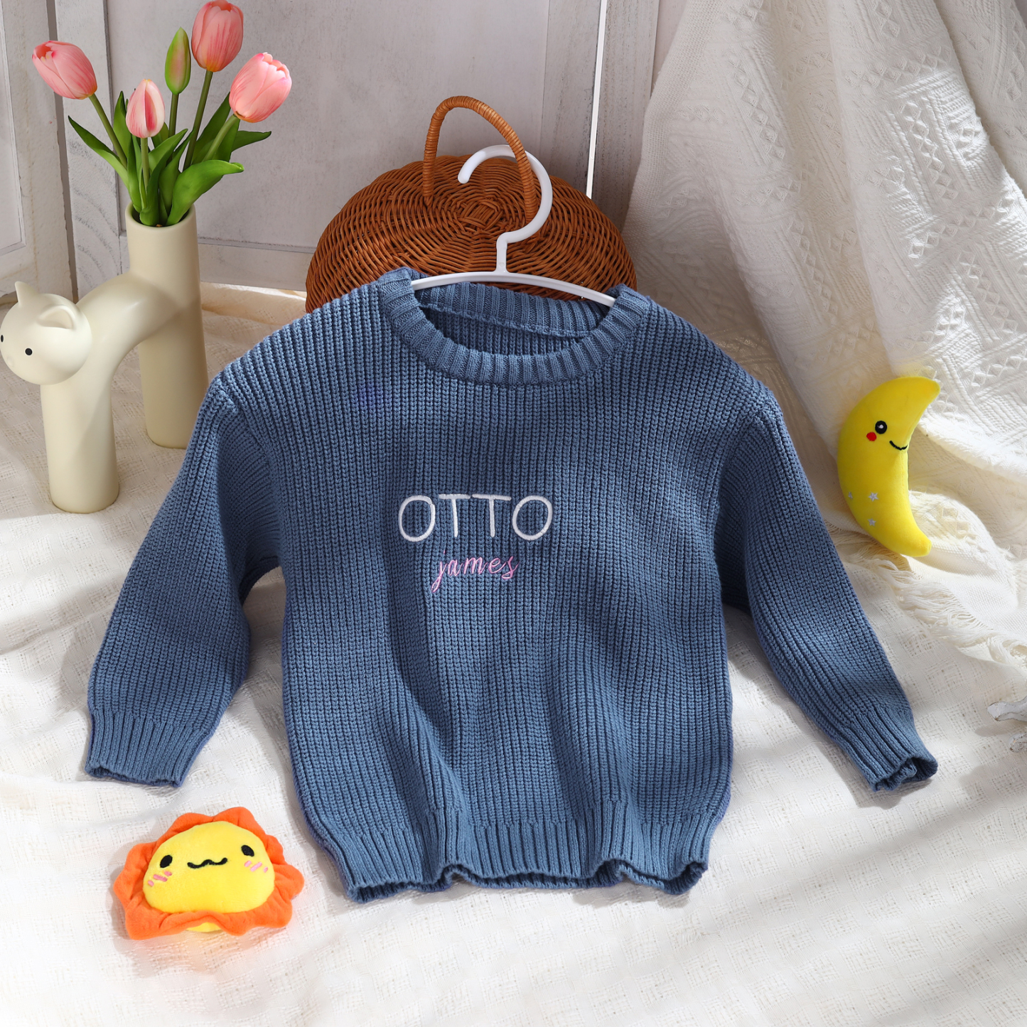 Personalized Kids Sweater Custom Knit Sweater with 1 Name Hand Embroidered Oversized Sweater Chunky Knit Name Jumper Newborn Baby Toddler Kids gift