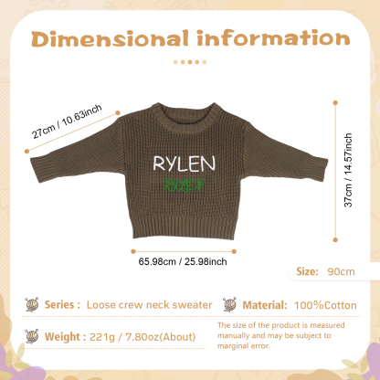 Personalized Kids Sweater Custom Knit Sweater with 1 Name Hand Embroidered Oversized Sweater Chunky Knit Name Jumper Newborn Baby Toddler Kids gift