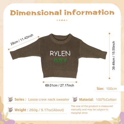 Personalized Kids Sweater Custom Knit Sweater with 1 Name Hand Embroidered Oversized Sweater Chunky Knit Name Jumper Newborn Baby Toddler Kids gift