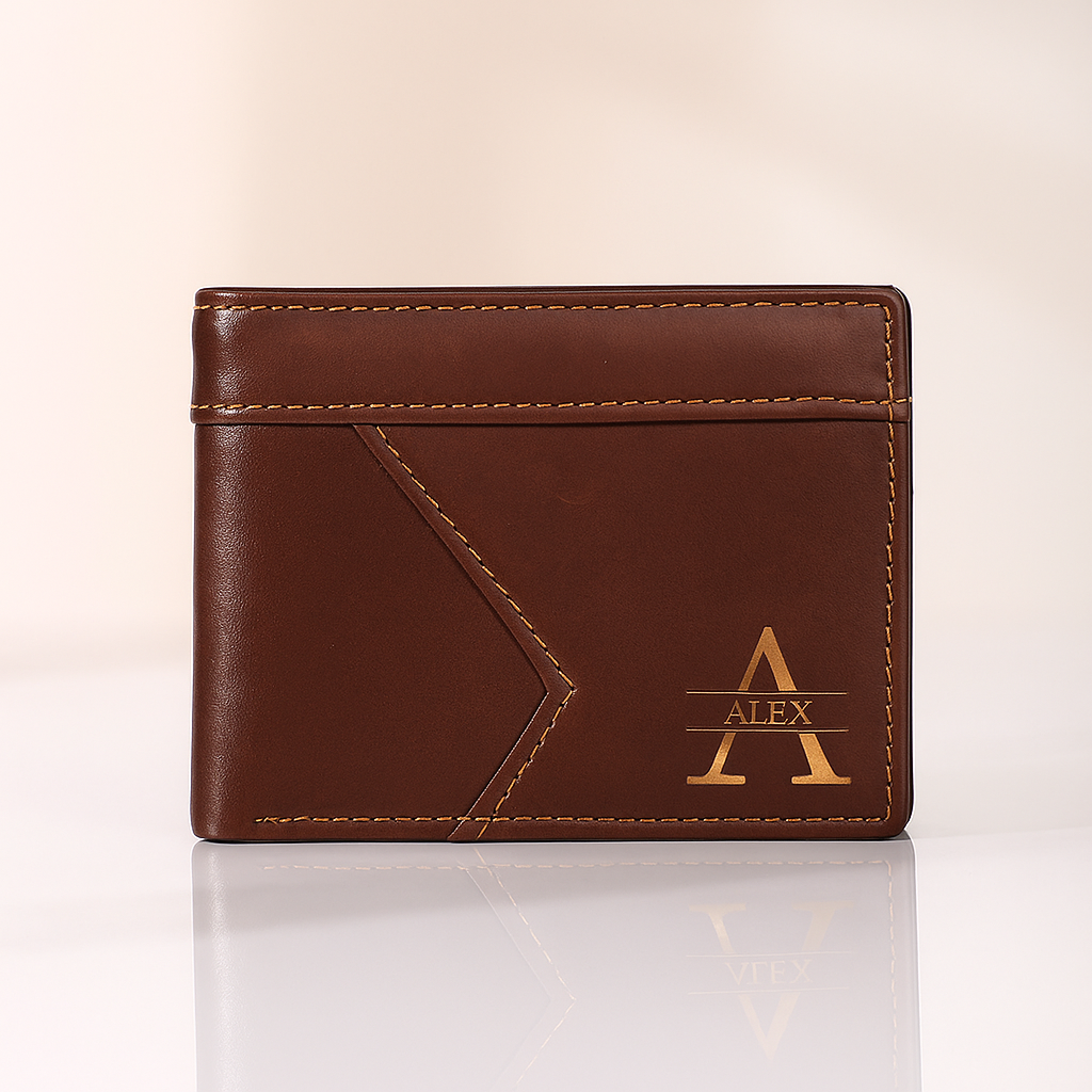 Personalized Leather Wallet Custom Name and Letter Gift for Him