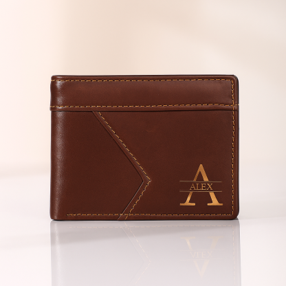 Personalized Leather Wallet Custom Name and Letter Gift for Him