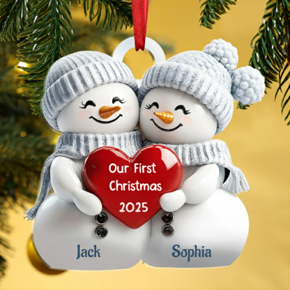 Personalized 2 Names & Year Snowman Couple Acrylic Ornament Our First Christmas Together