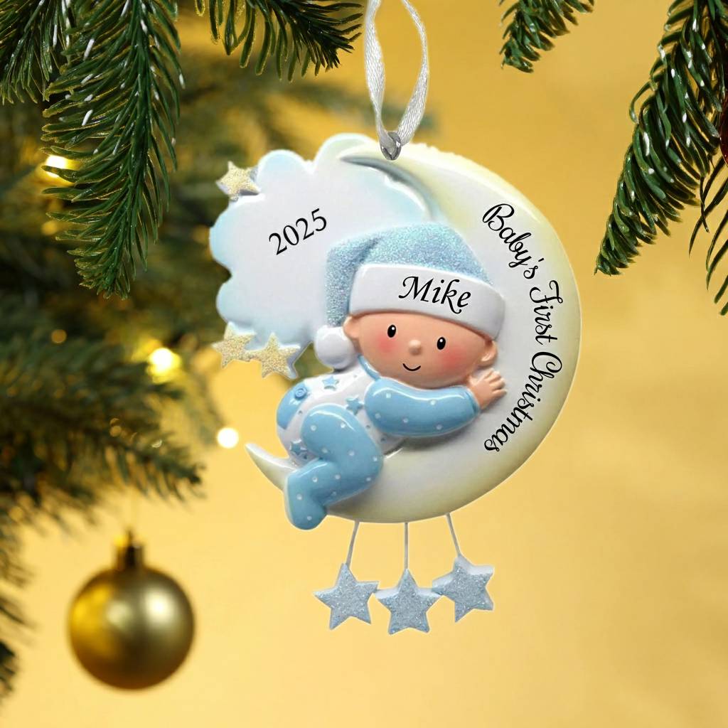 Baby's First Christmas - Wooden Christmas Ornament Customized Name & Text & Year Christmas Gift Personalized Newborn Gift