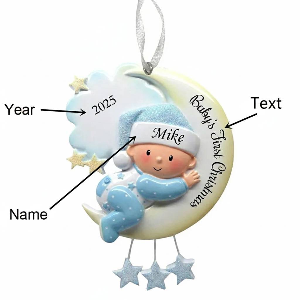 Baby's First Christmas - Wooden Christmas Ornament Customized Name & Text & Year Christmas Gift Personalized Newborn Gift