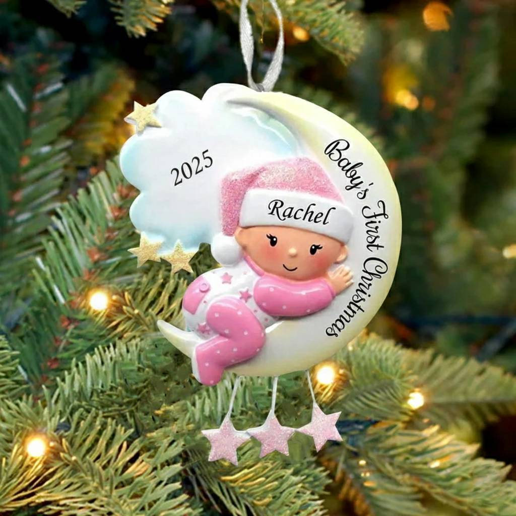 Baby's First Christmas - Wooden Christmas Ornament Customized Name & Text & Year Christmas Gift Personalized Newborn Gift