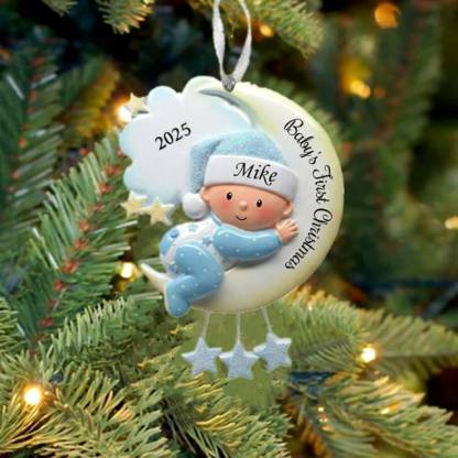 Baby's First Christmas - Wooden Christmas Ornament Customized Name & Text & Year Christmas Gift Personalized Newborn Gift