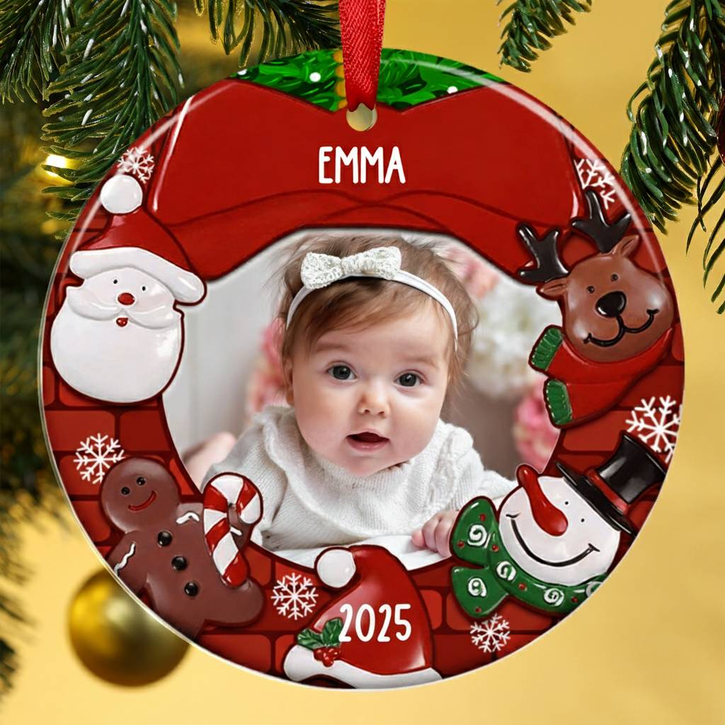 Wooden Christmas Circle Ornaments Customized Photo & Name & Year Ornament Newborn Christmas Gifts