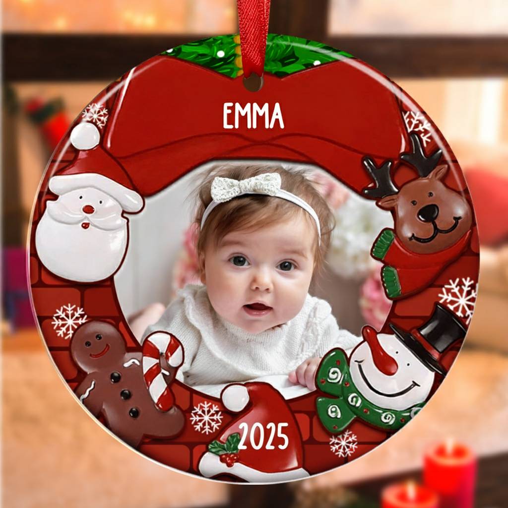 Wooden Christmas Circle Ornaments Customized Photo & Name & Year Ornament Newborn Christmas Gifts