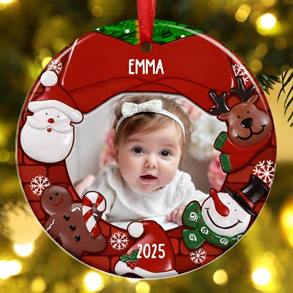 Wooden Christmas Circle Ornaments Customized Photo & Name & Year Ornament Newborn Christmas Gifts
