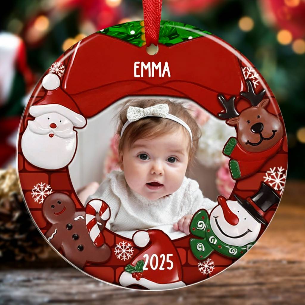 Wooden Christmas Circle Ornaments Customized Photo & Name & Year Ornament Newborn Christmas Gifts