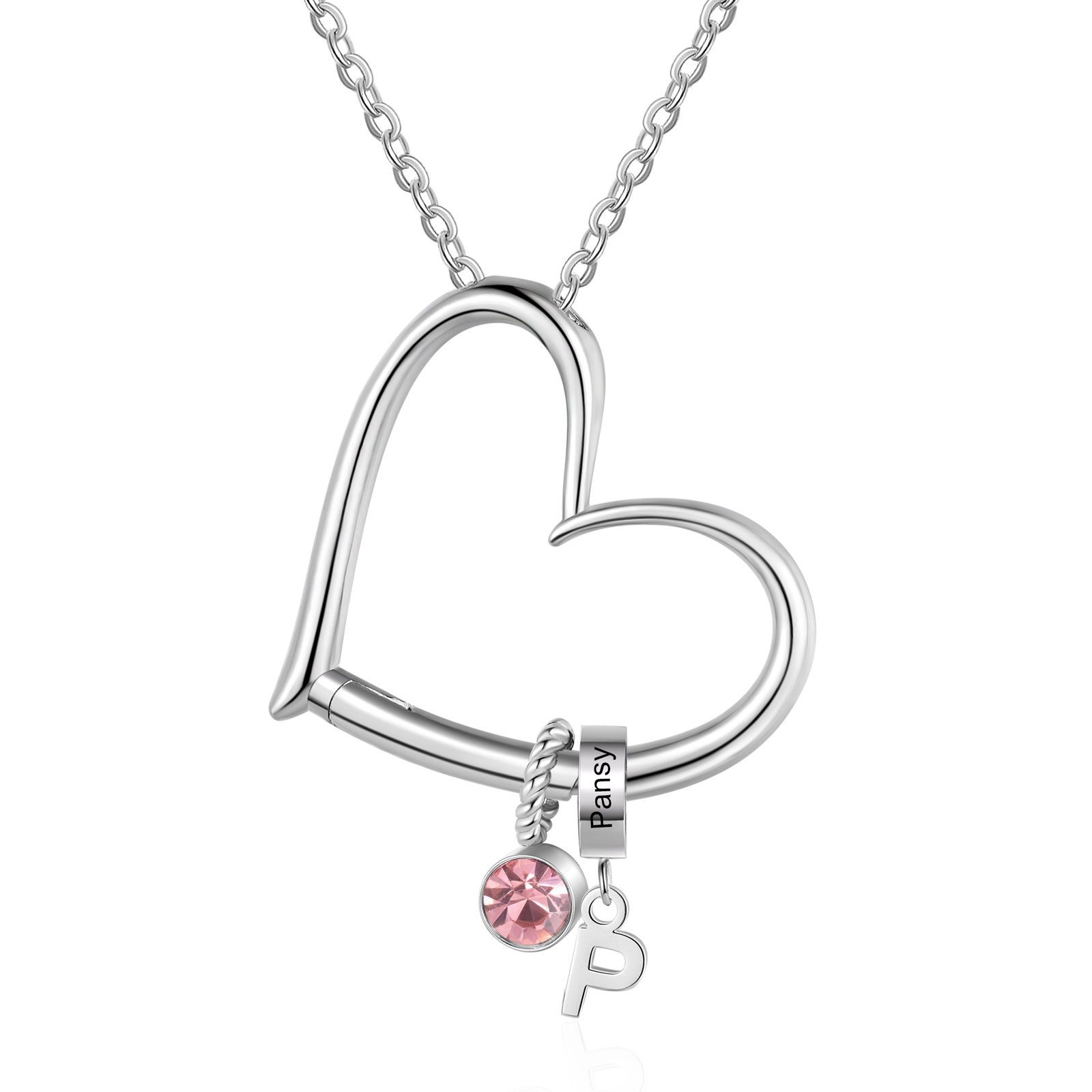 Custom Heart Necklace with Birthstone and Name – Family Personalized Necklace Gift for Women