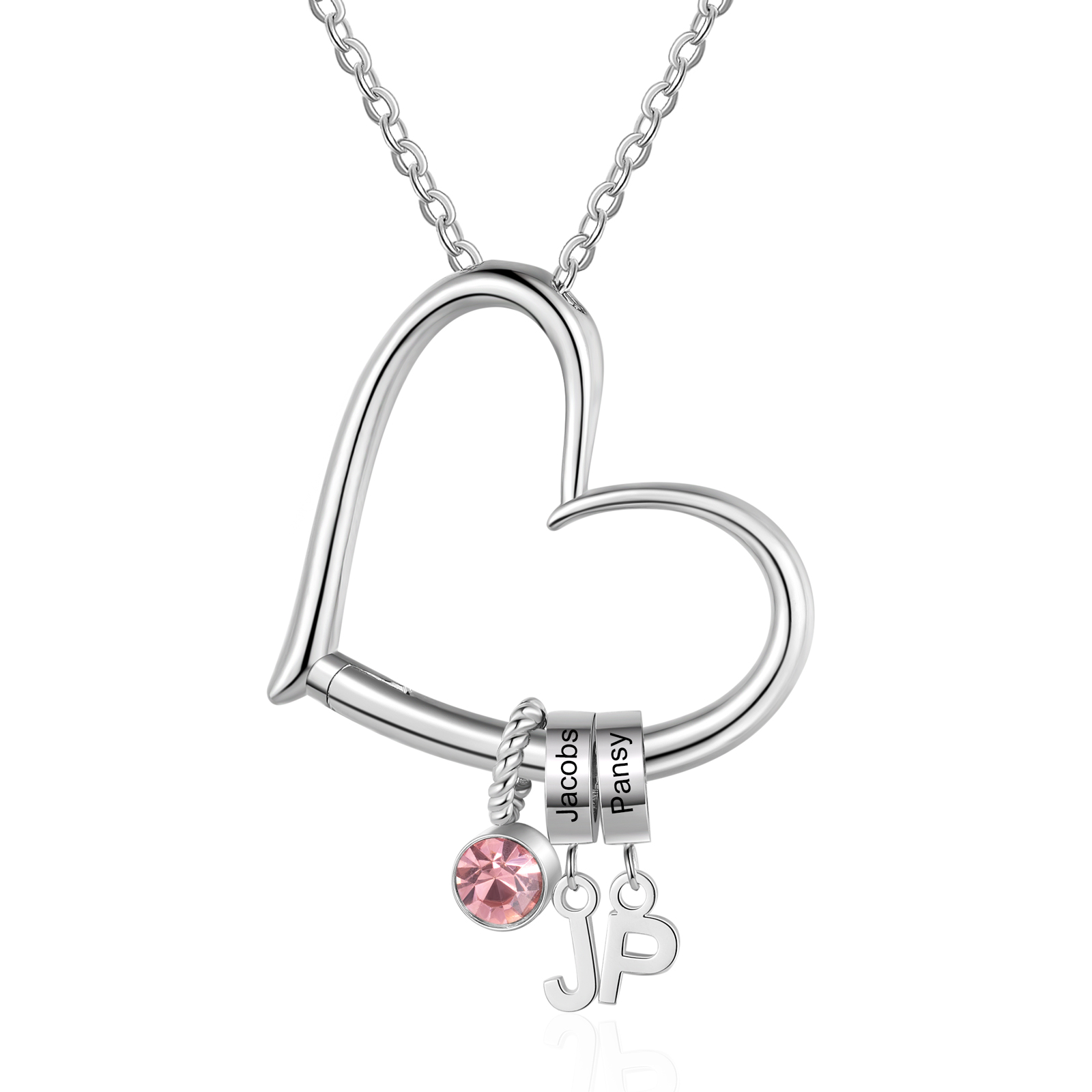 Custom Heart Necklace with 2 Names & 1 Birthstone – Family Personalized Necklace Gift for Women