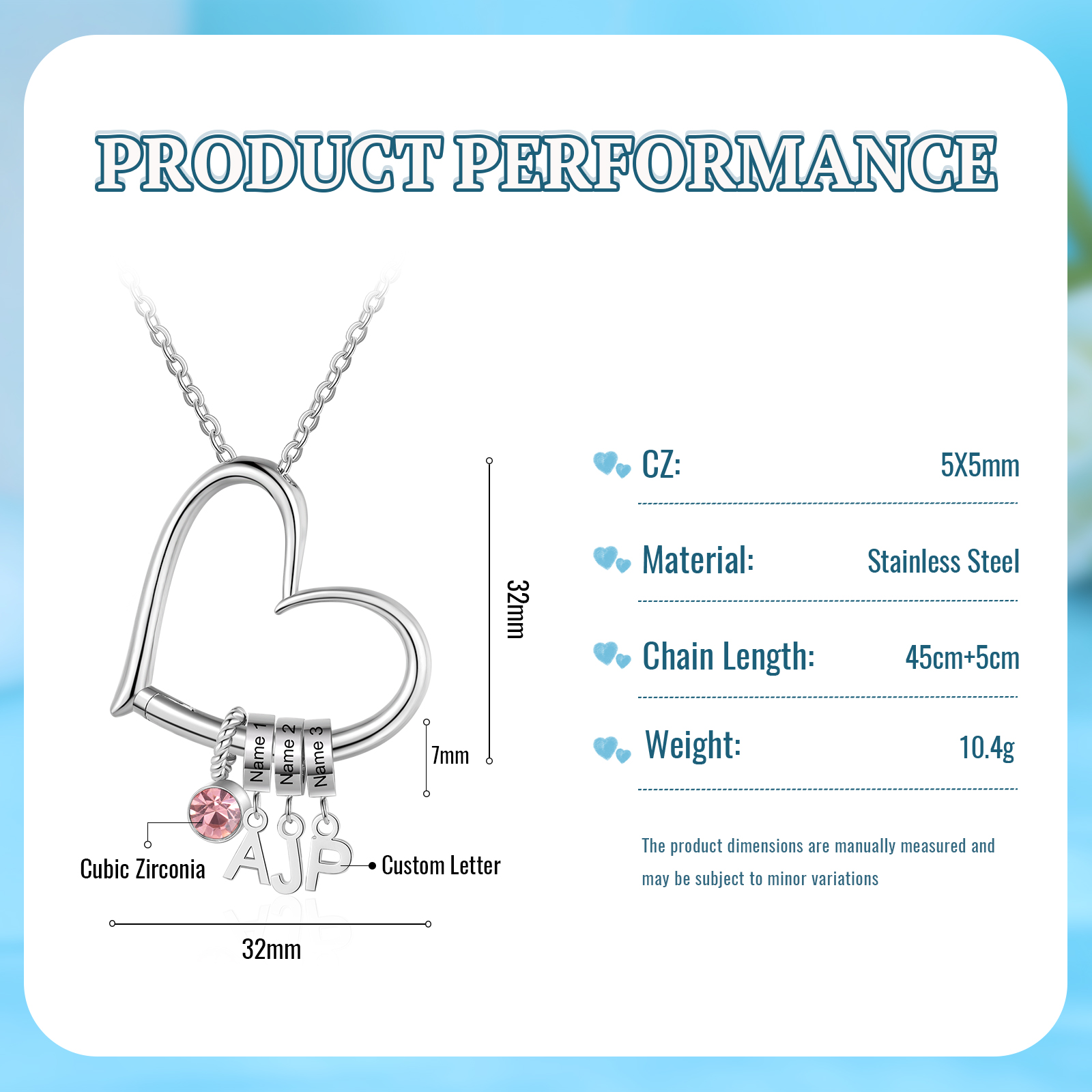 Custom Heart Necklace with 3 Names & 1 Birthstone – Family Personalized Necklace Gift for Women