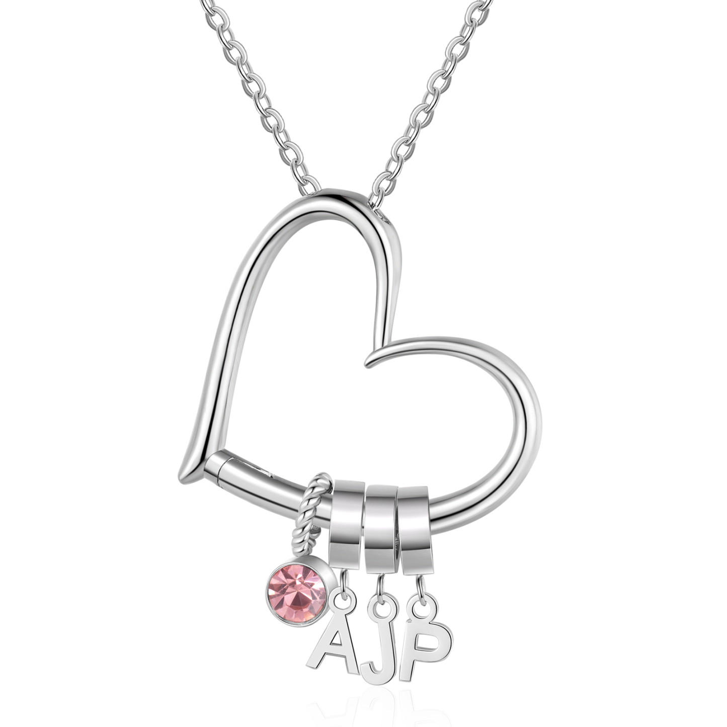 Custom Heart Necklace with 3 Names & 1 Birthstone – Family Personalise