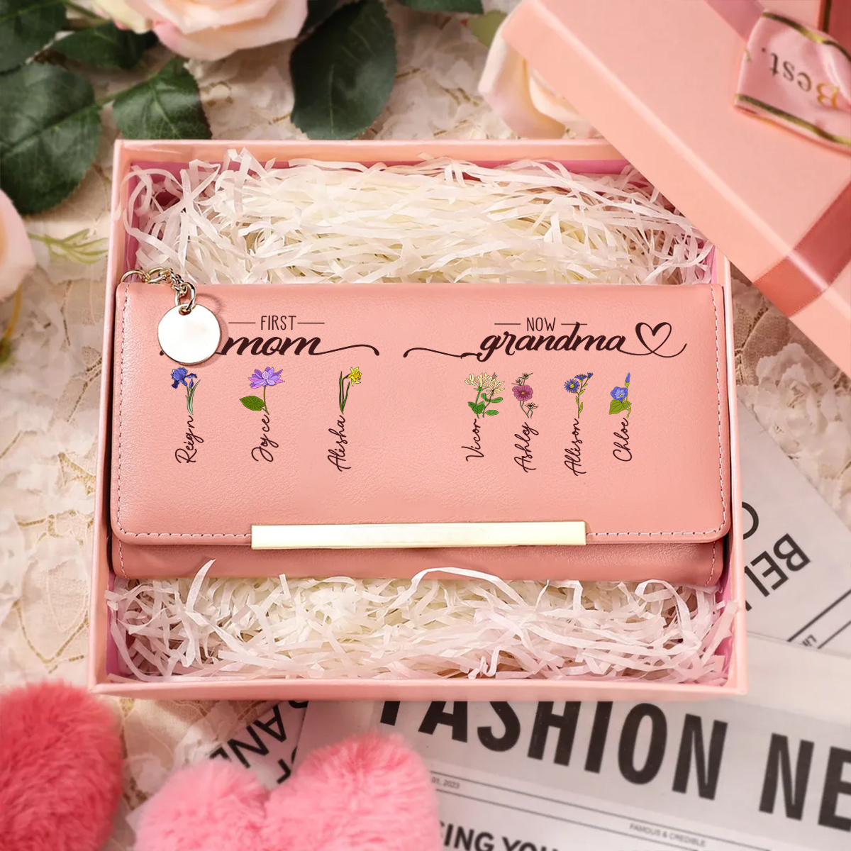 Custom Birth Flower Wallet for Mom/Grandma