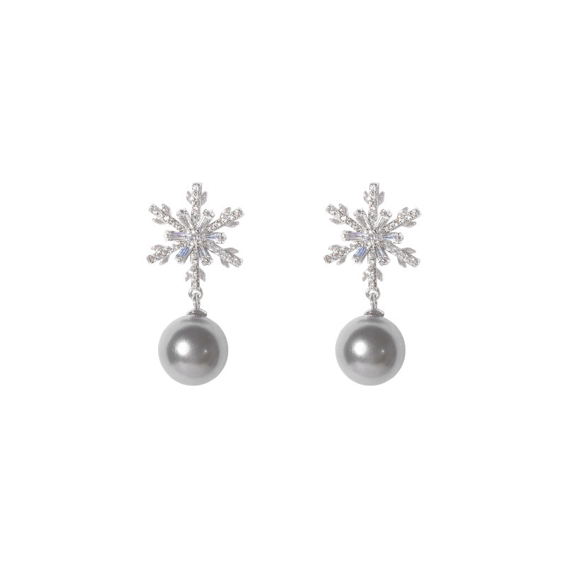 Snowflake Pearl Drop Earrings Elegant Winter Jewelry for Holiday Gifts