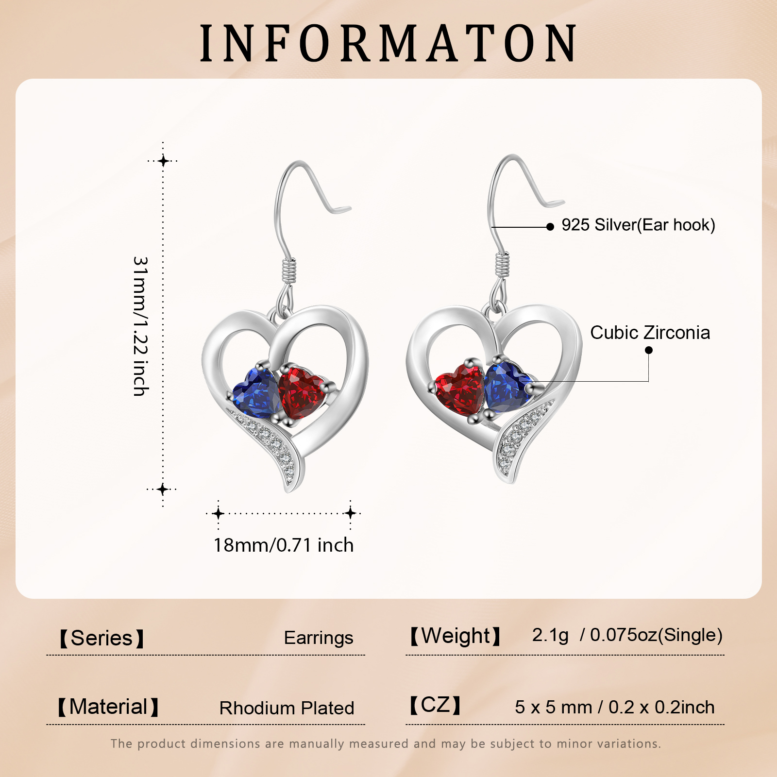 Personalized Heart Birthstone Earrings with 2 Birthstones - Gift for Her | Lorajewel
