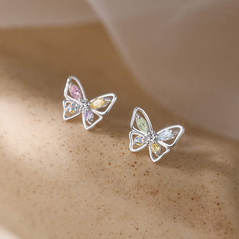 Mini Butterfly Stud Earrings – Dainty Crystal Butterfly Earrings with Multicolor Wings - Jewellery for Women & Girls | Lorajewel