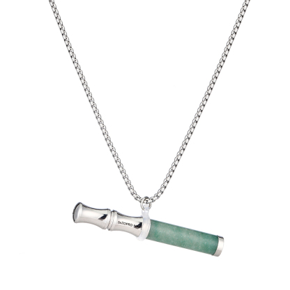 Tiger Eye Stone Breathing Necklace, Steel Accents