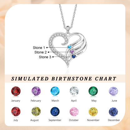 Personalized Heart Necklace with Birthstones, Customized with 2–4 Family Names