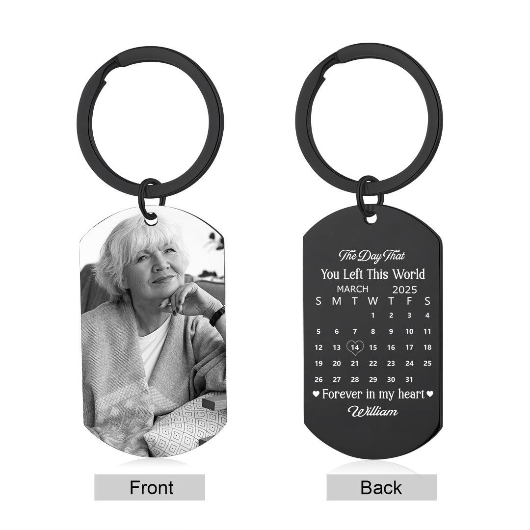 Personalized Steel Photo Calendar Memorial Keychain