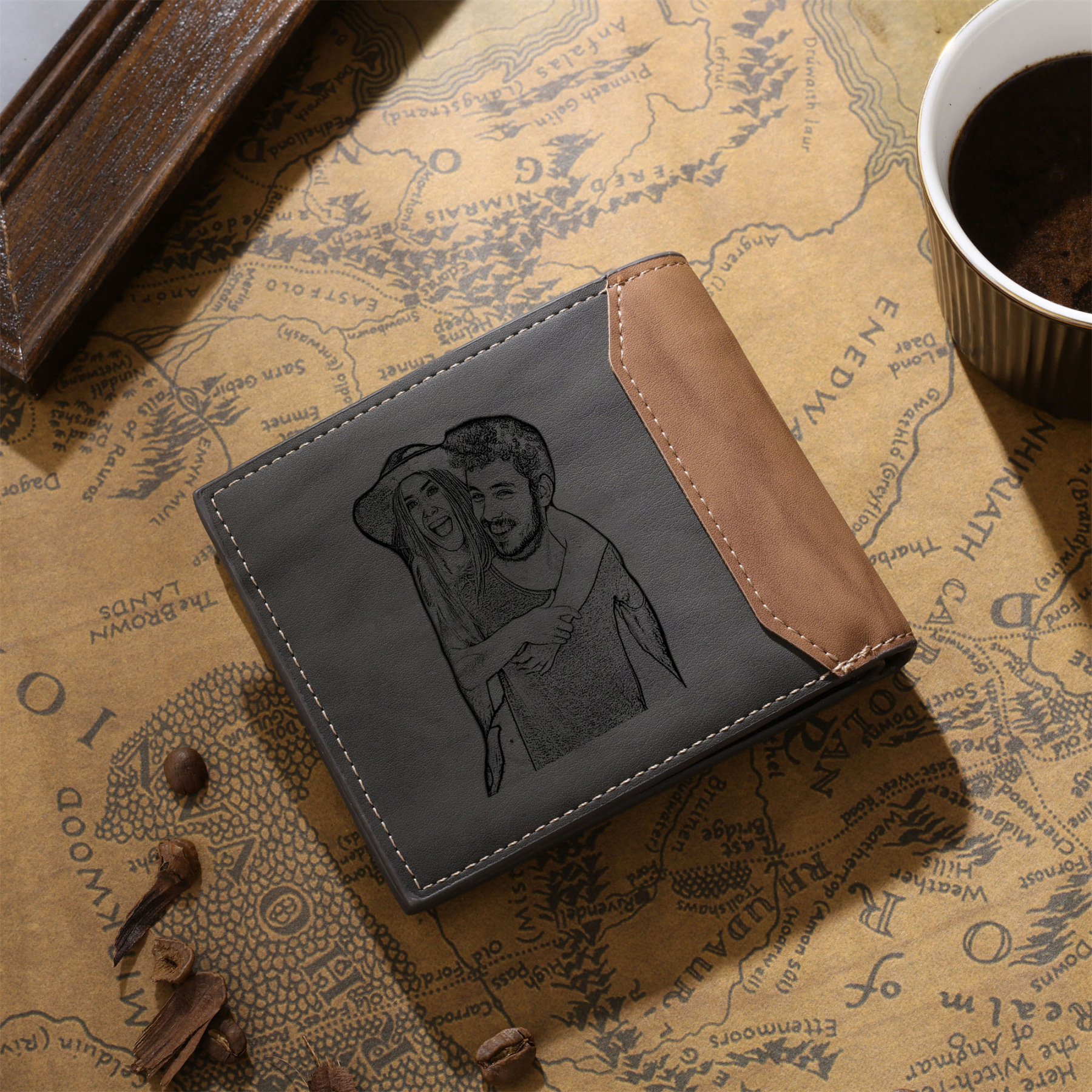 Personalised Photo Engraved PU Leather Couples Wallet for Men