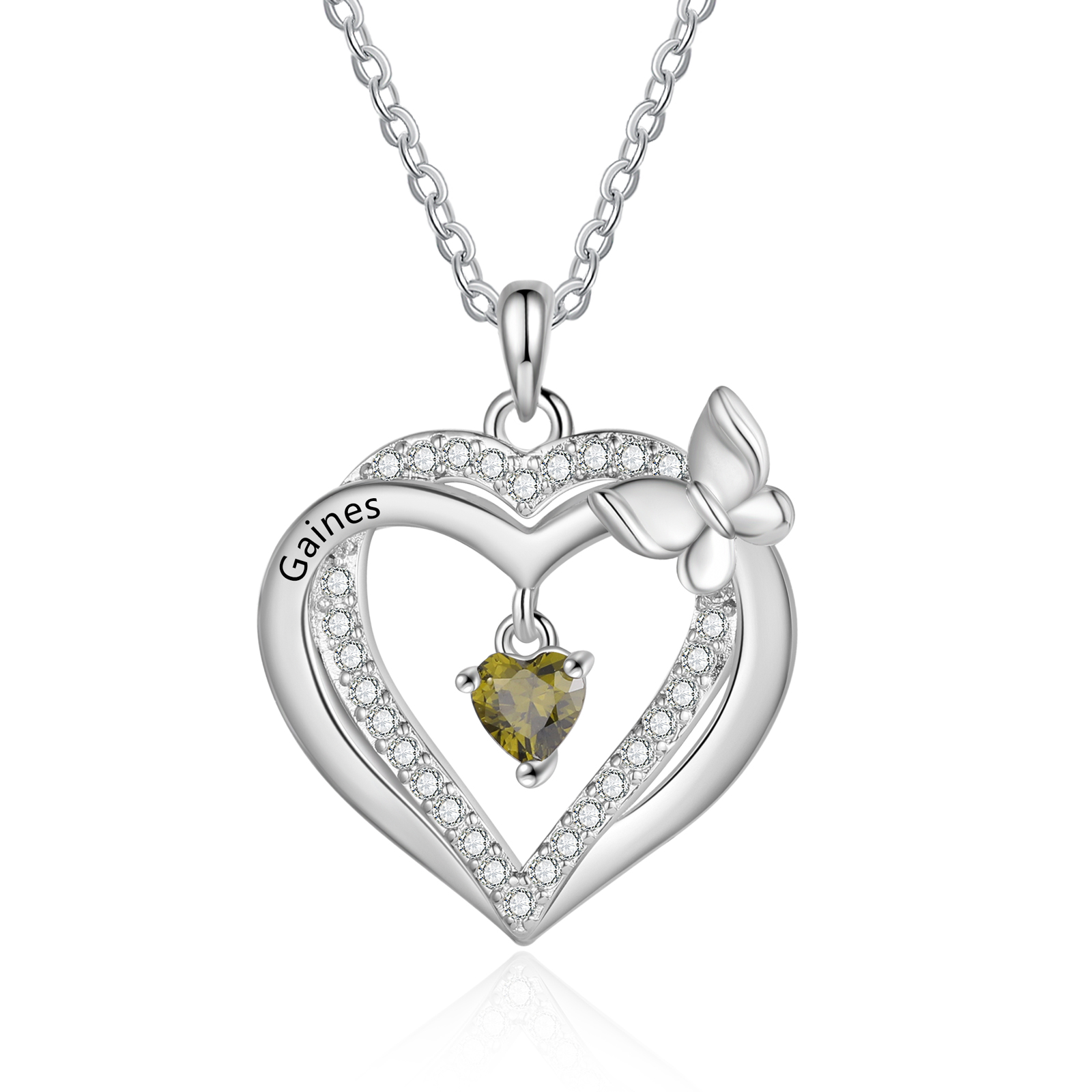 Personalized Birthstone Heart Necklace Custom 1 to 3 Names and Birthstones Anniversary Birthday Mother's Day Gift for Mom Wife Daughter | Lorajewel