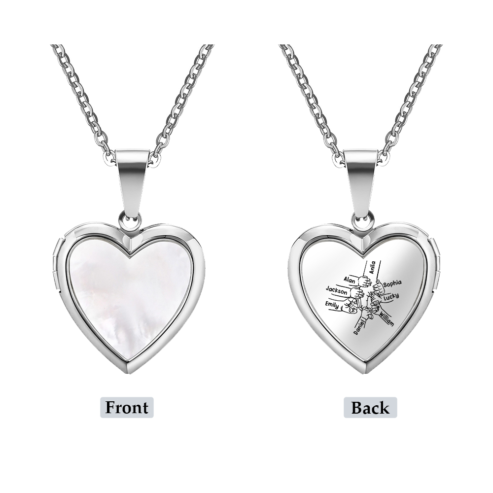 Personalized Family Heart Photo Locket Necklace for Women