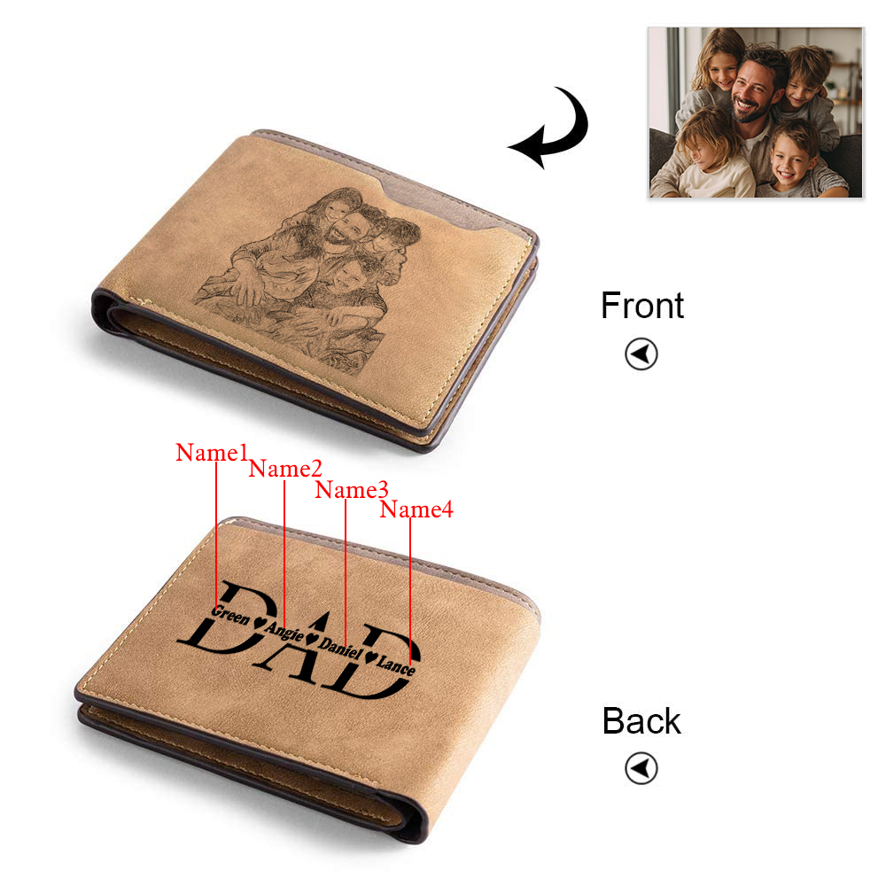 Personalized Photo Engraved Leather Dad Wallet