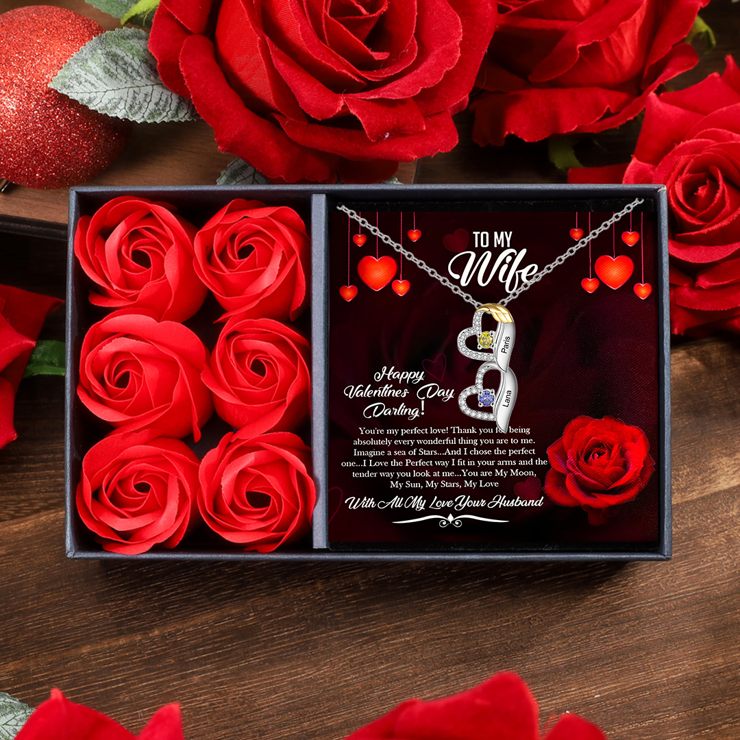 Personalized Heart Pendant Necklace Custom 2 Birthstones & 2 Names Val