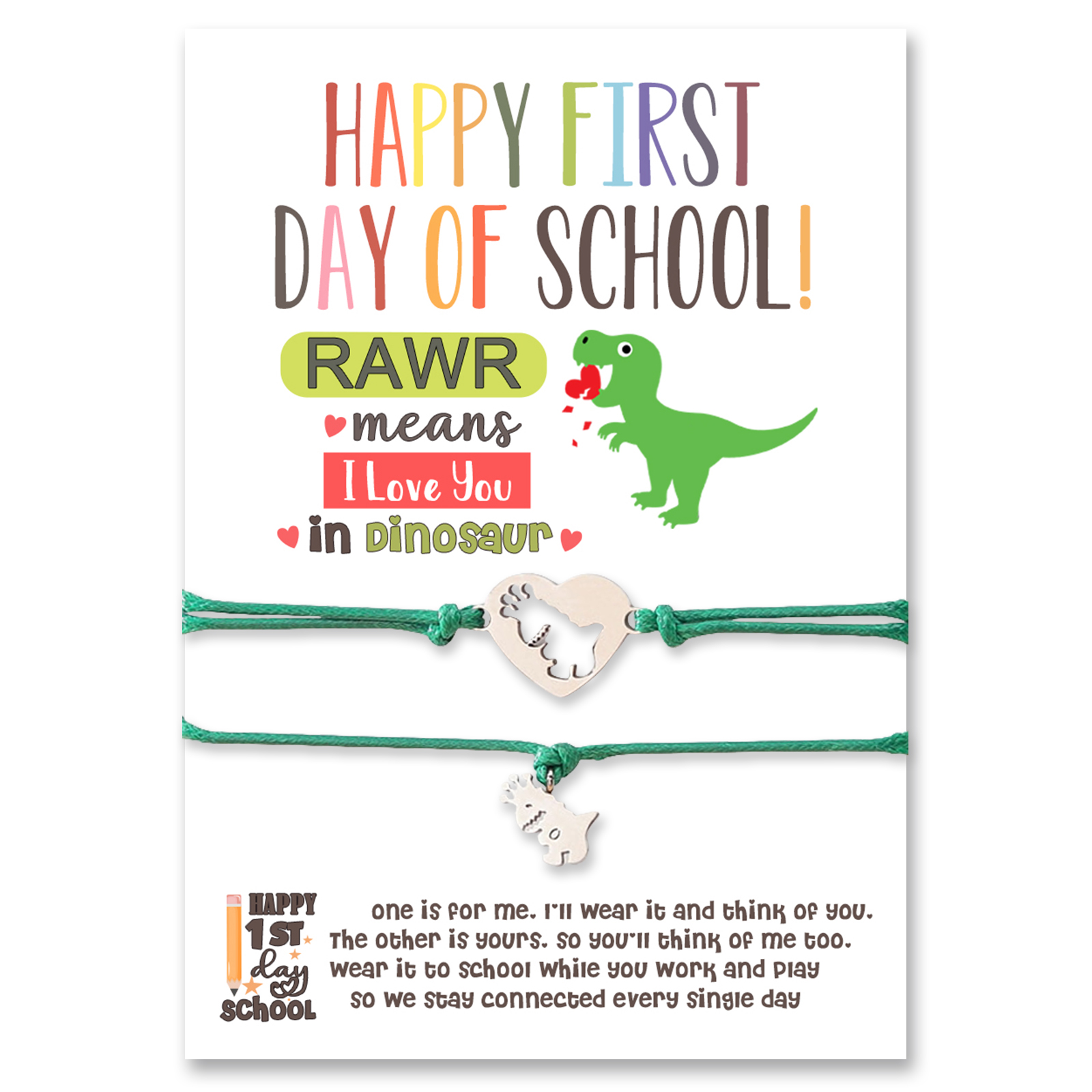 [Copy]2 Pcs Dinosaur Bracelet Set Adjustable Bracelets with Gift Card Mommy & Me Back to School Gifts for Kids