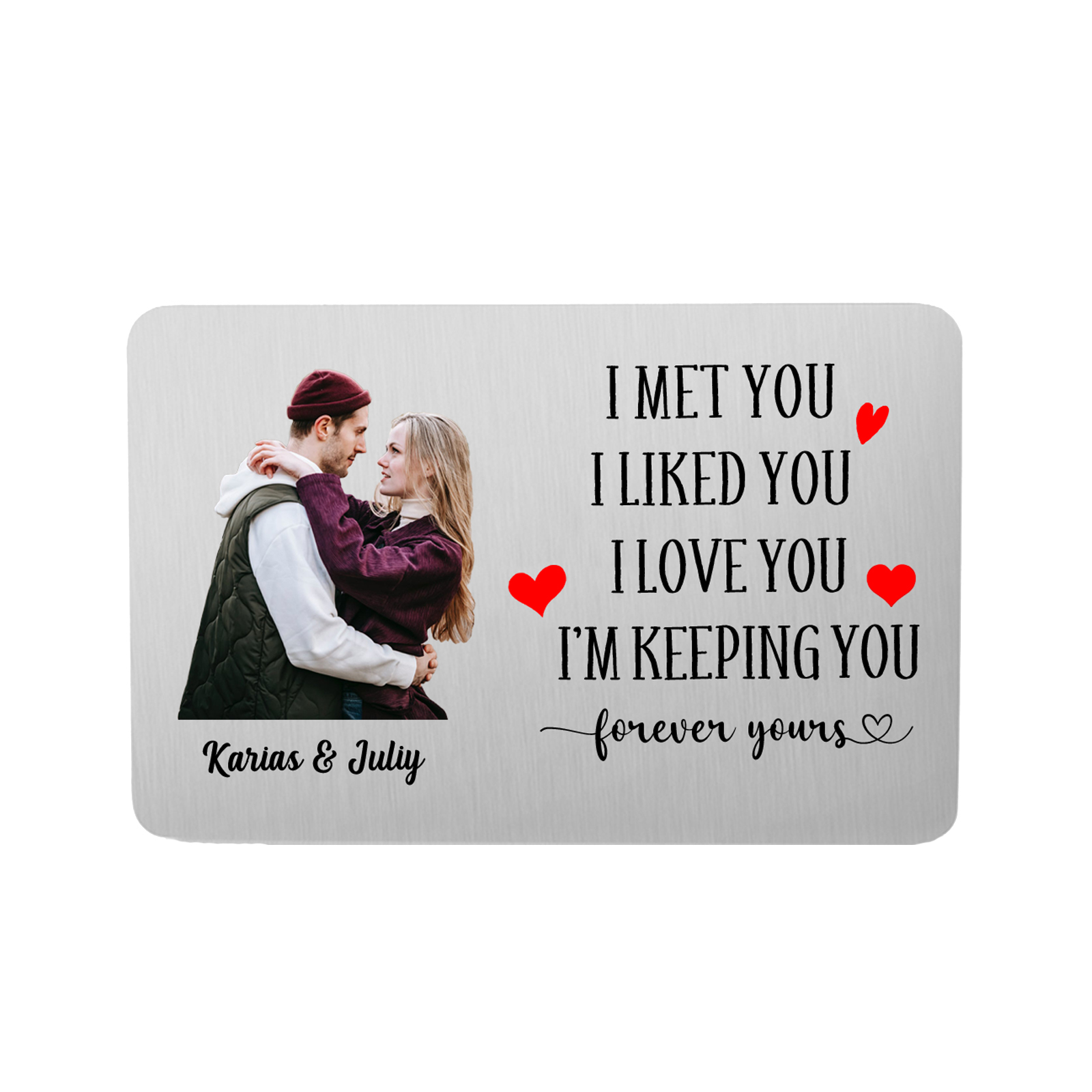 Couple Wallet Card Custom Photo Personalized with 2 Names Wallet Insert Card