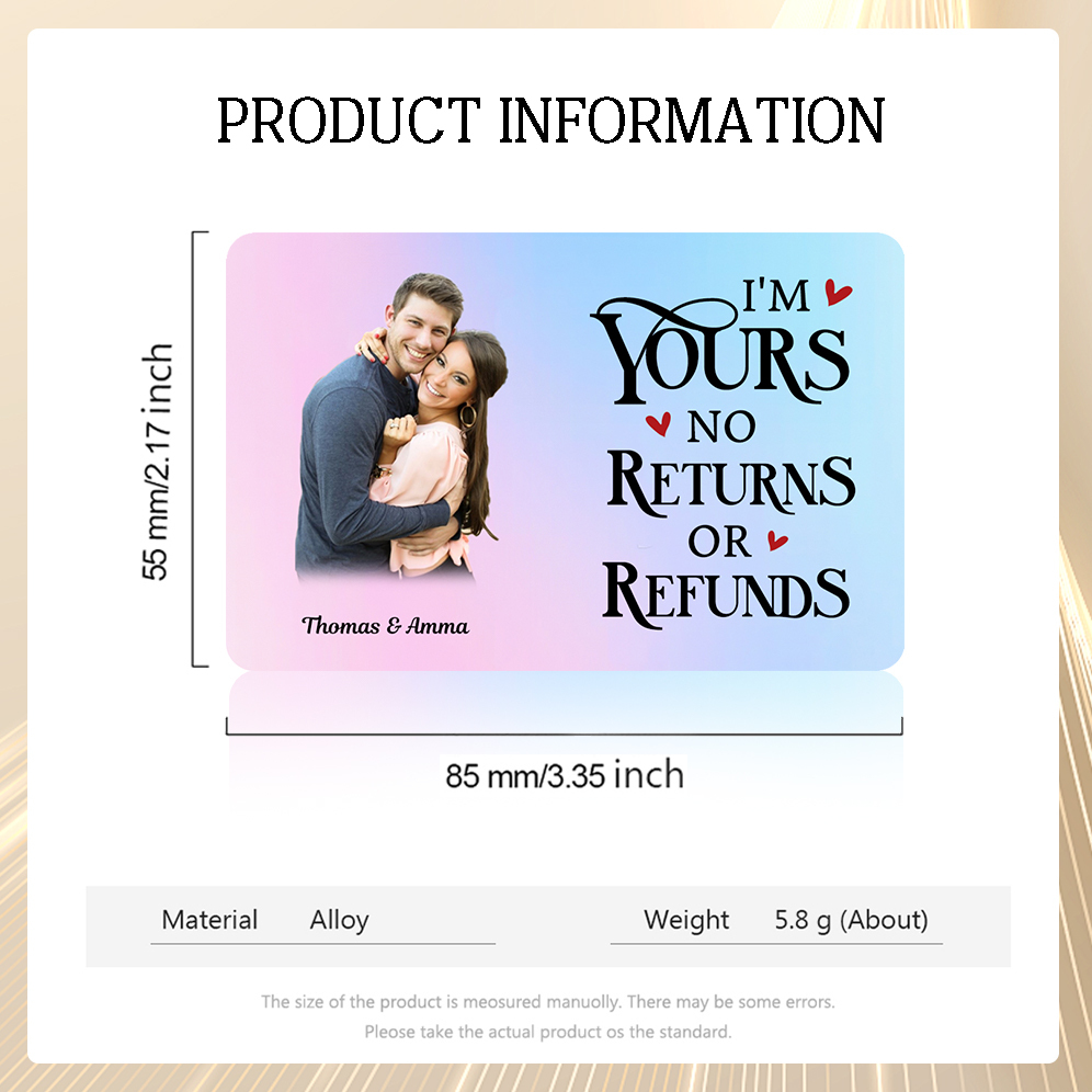 Personalized Wallet Card Custom Photo and 2 Names Im Yours No Returns No Refunds Romantic Gift for Him